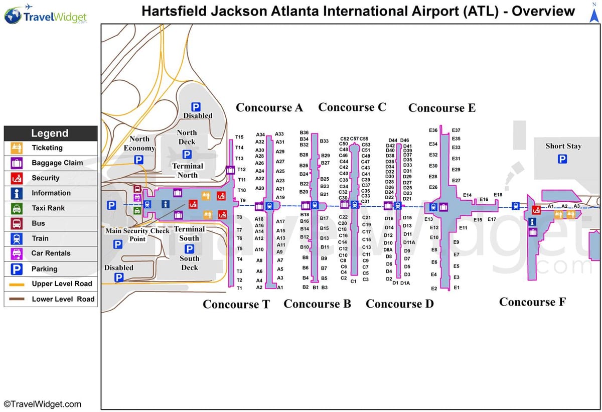 mapa Hartsfield Jackson Atlanta Mezinárodní Letiště