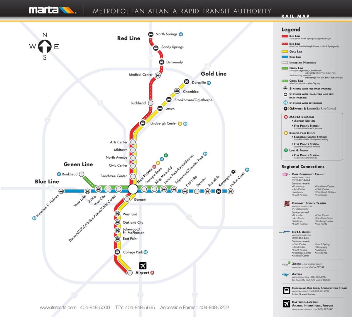 MARTA vlak mapa Atlanta